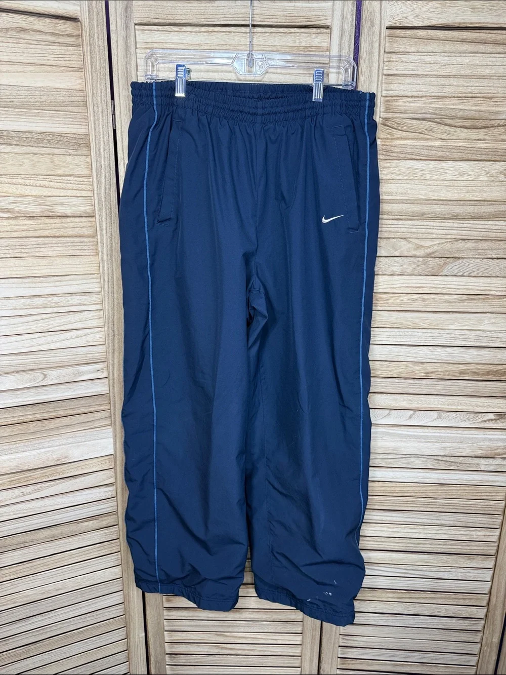 Nike Mens Navy Blue Track Pants with Light Blue Piping Lined Size L